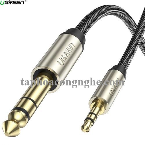 Ugreen 10630 5M màu xám đen cáp 3.5mm TRS ra 6.35mm TS Stereo Pro Audio mạ vàng 24K AV127 30010630